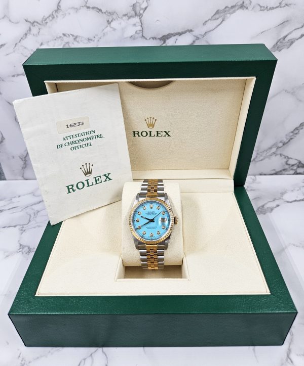 Gents Steel & Gold Rolex Datejust Tiffany Blue Diamond Dial with Box & Papers. - Image 6