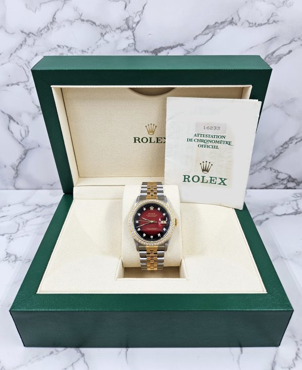 Mens Rolex Datejust - Factory RED Diamond Dial & Diamond Bezel - Box & Papers - Image 7
