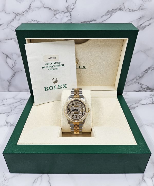 Gents Rolex Datejust in Steel & Gold with Pave Arabic Dial and Diamond Bezel - Image 6