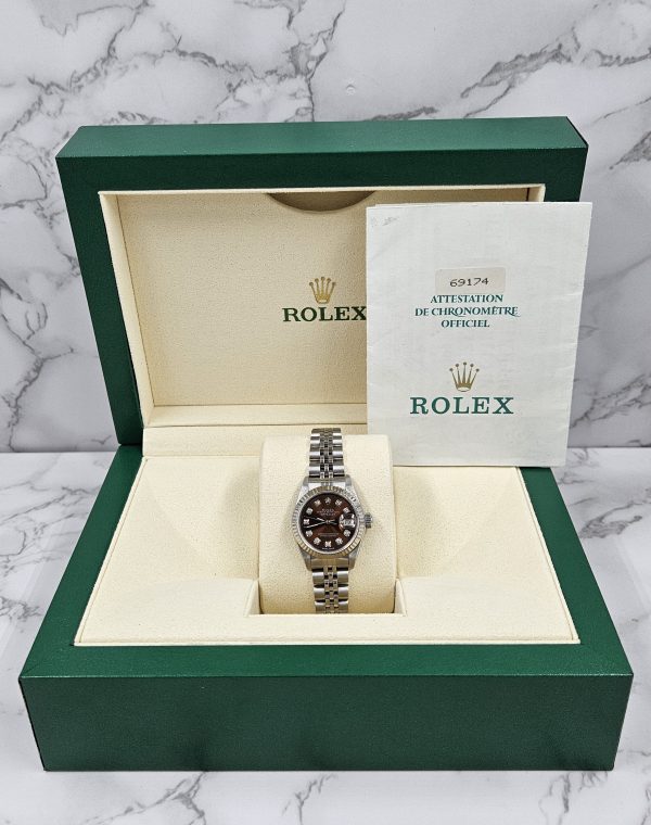 Ladies Steel & White Gold Rolex Datejust with Chocolate Diamond Dial Box / Paper - Image 8