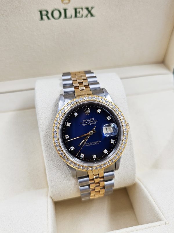 Mens Rolex Datejust - Factory BLUE Diamond Dial & Diamond Bezel - Box & Papers - Image 8