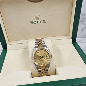 MINT Mens Rolex Datejust in Steel & Gold - Factory Diamond Dial - Box and Papers