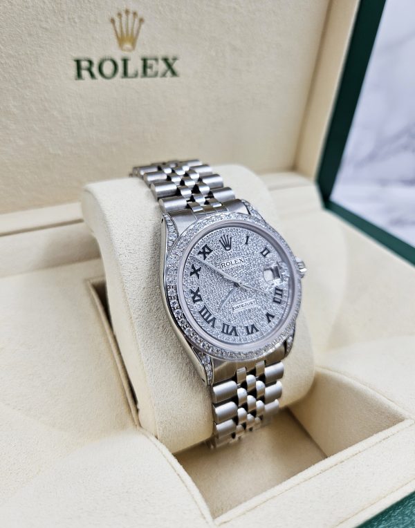 Gents Rolex Datejust 36mm with Pave Diamond Dial, Diamond Bezel and Shoulders. - Image 10