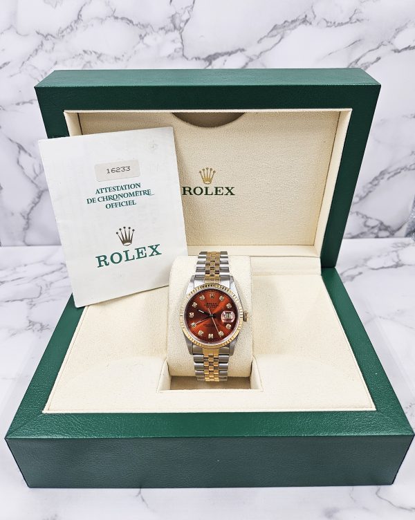 Mens Rolex Datejust 16233 with Sunburst Orange Diamond Dial - Box and Papers. - Image 9