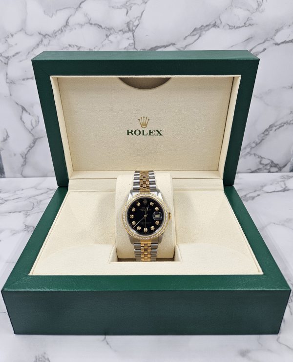 Gents Steel & Gold Rolex Datejust 16233 Black Diamond Dial & Bezel - Box & Paper - Image 8