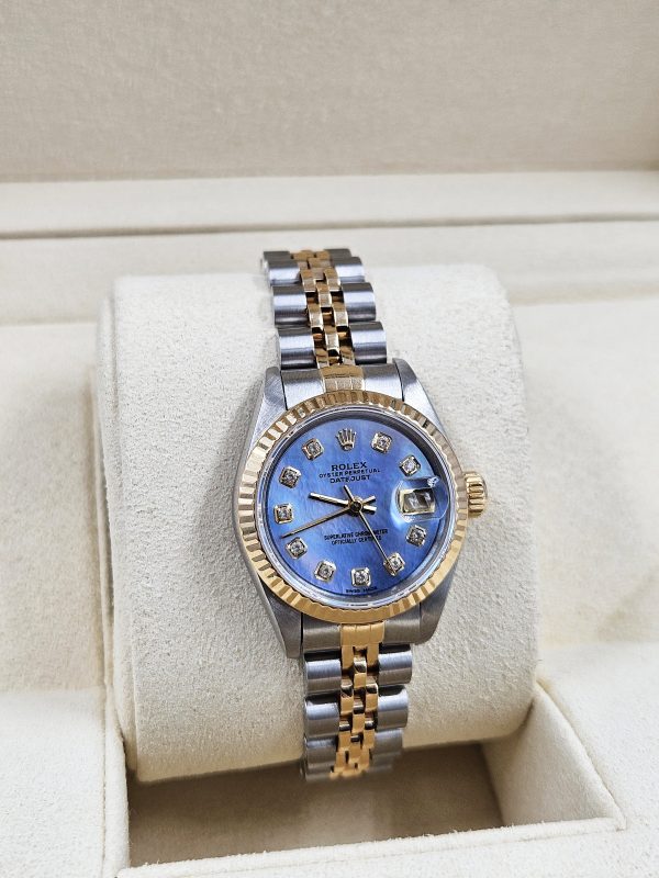 Ladies Rolex Datejust in Steel & Gold with Blue MOP Diamond Dial - Box & Papers - Image 9