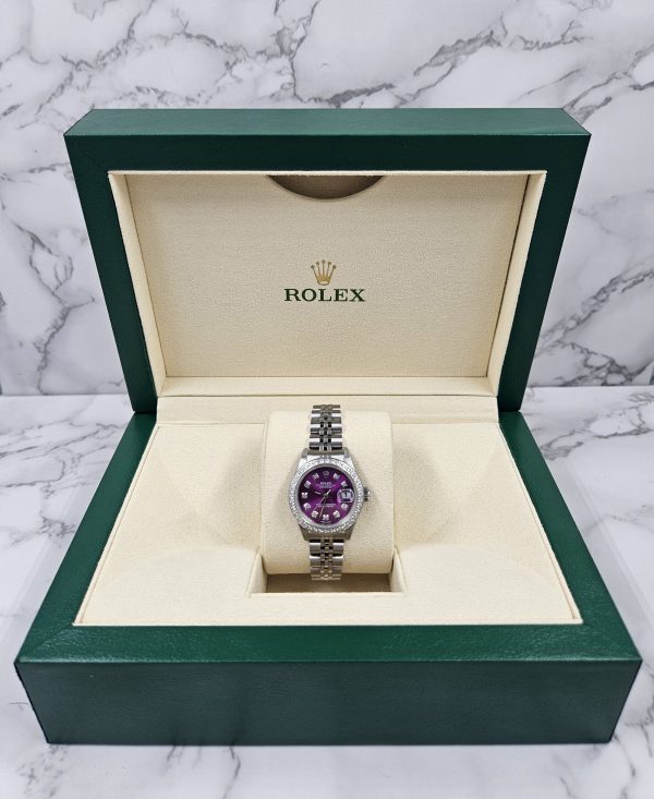 Ladies Rolex Datejust with PURPLE Diamond Dial & Bezel - Box and Papers - Image 8