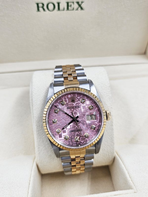 Gents Rolex Datejust 36mm with PINK Jubilee Diamond Dial - Box and Papers. - Image 7