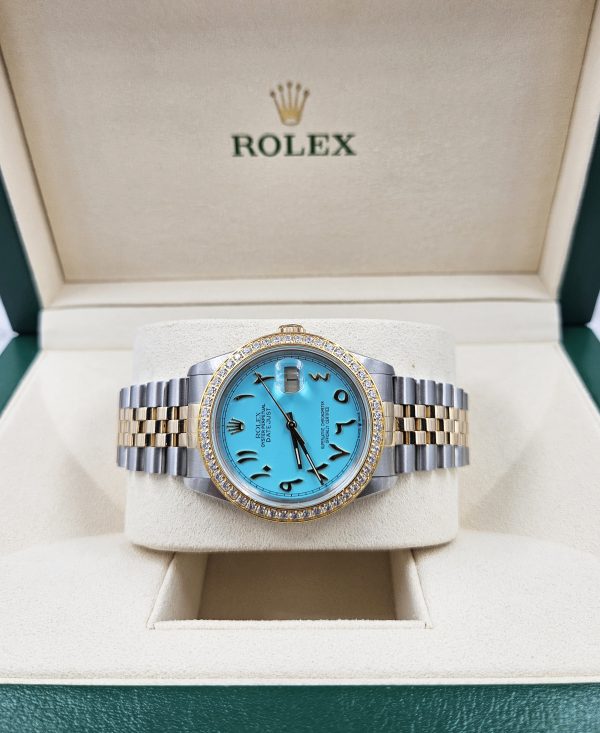 Men's Steel & Gold Rolex Datejust 16233, Tiffany Blue Arabic Dial and Bezel. Box and Papers. - Image 9