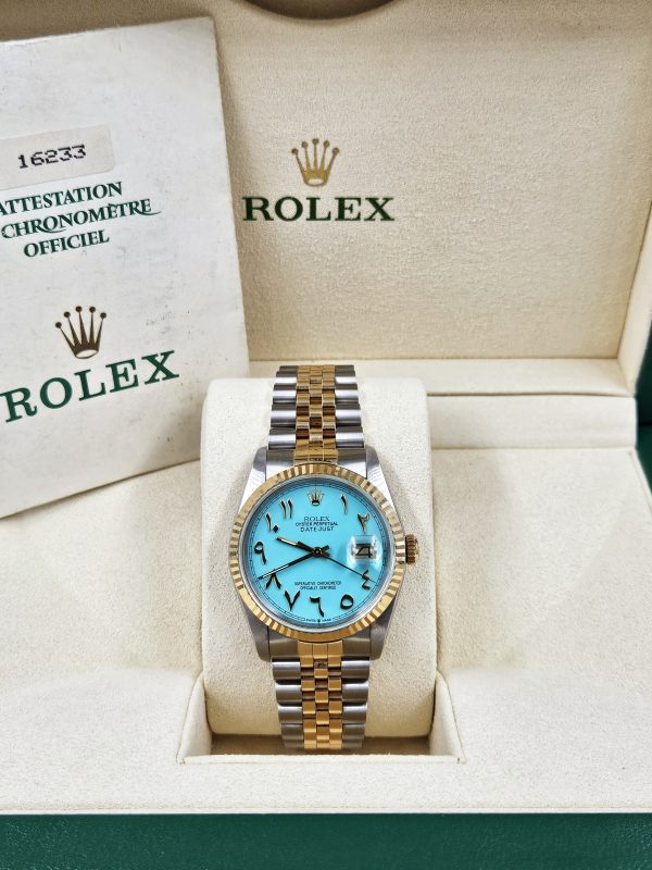 Gents Steel & Gold Rolex Datejust with Tiffany Blue Arabic Dial - Box & Papers. - Image 6