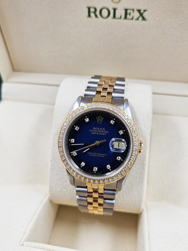 Mens Rolex Datejust - Factory BLUE Diamond Dial & Diamond Bezel - Box & Papers - Image 9