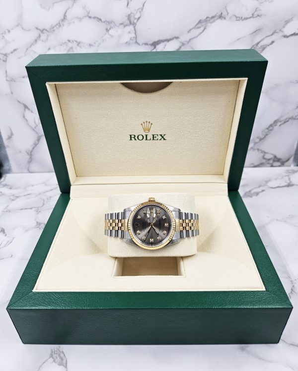 Mens Steel & Gold Rolex Datejust 36mm Slate Grey Diamond Dial - Box & Papers. - Image 10