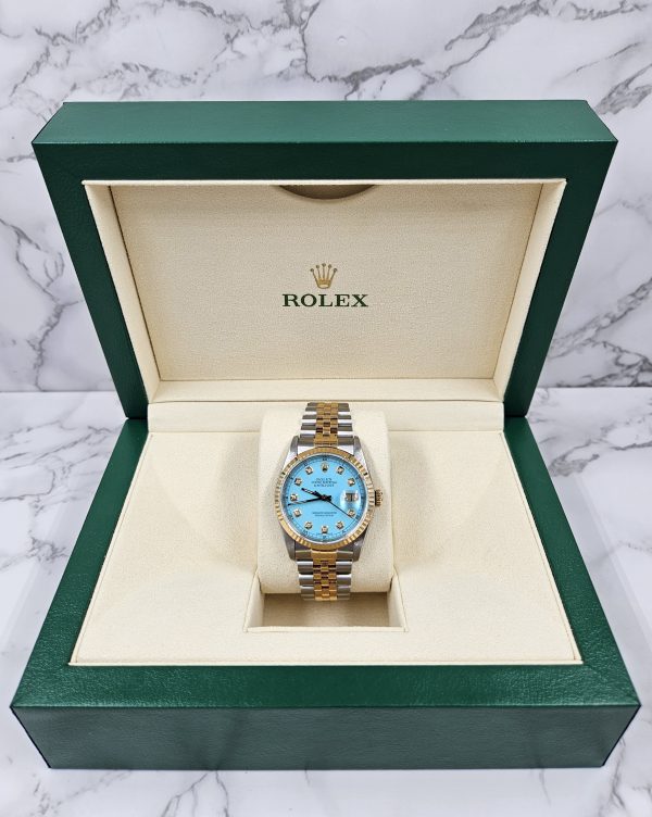 Gents Steel & Gold Rolex Datejust Tiffany Blue Diamond Dial with Box & Papers. - Image 8