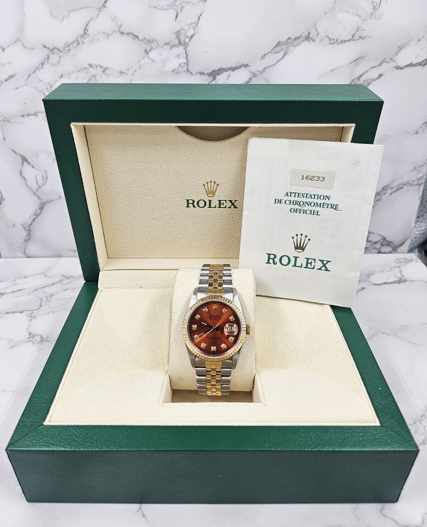 Mens Rolex Datejust 16233 with Sunburst Orange Diamond Dial - Box and Papers. - Image 10