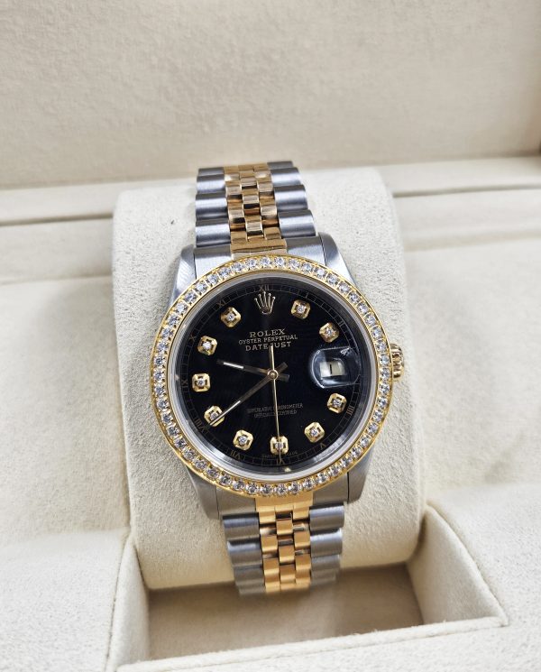 Gents Steel & Gold Rolex Datejust 16233 Black Diamond Dial & Bezel - Box & Paper - Image 9