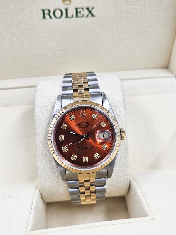 Mens Rolex Datejust 16233 with Sunburst Orange Diamond Dial - Box and Papers. - Image 8