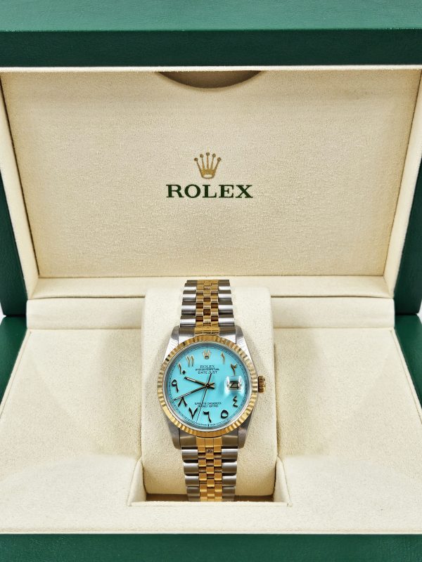 Gents Steel & Gold Rolex Datejust with Tiffany Blue Arabic Dial - Box & Papers. - Image 7