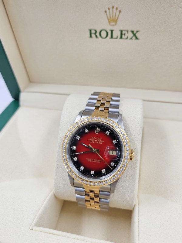 Mens Rolex Datejust - Factory RED Diamond Dial & Diamond Bezel - Box & Papers - Image 9