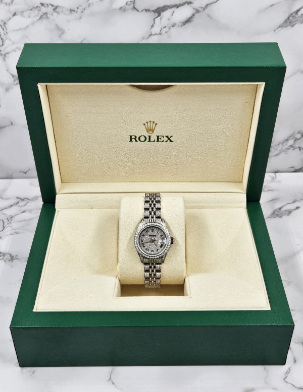 Stunning Ladies Rolex Datejust with Full Diamond Dial, Bezel & Bracelet - Boxed - Image 8