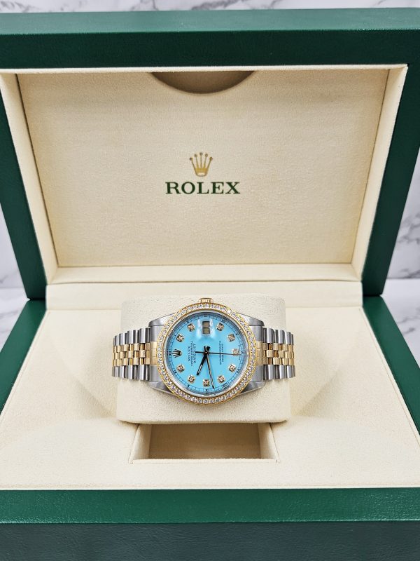 Men's Steel & Gold Rolex Datejust 16233, Tiffany Blue Diamond Dial and Bezel - Box & Papers. - Image 9