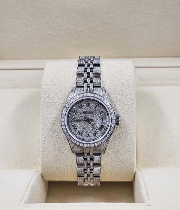 Stunning Ladies Rolex Datejust with Full Diamond Dial, Bezel & Bracelet - Boxed - Image 9