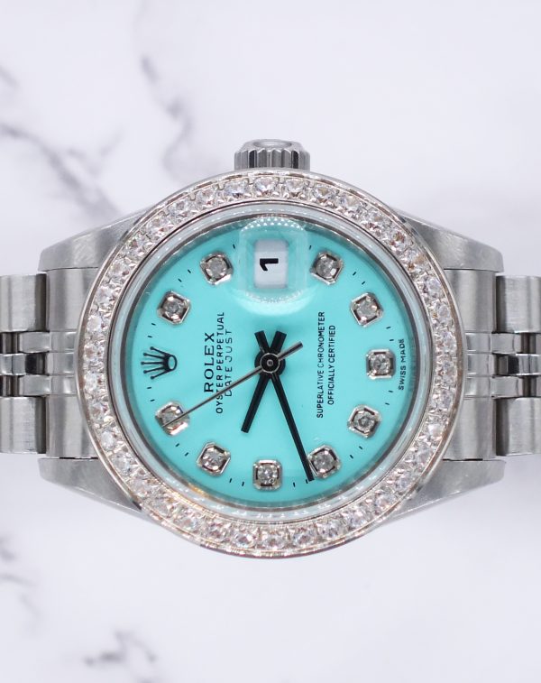 Ladies Steel & White Gold Rolex Datejust - Tiffany BLUE Diamond Dial & Bezel - Box / Papers. - Image 3