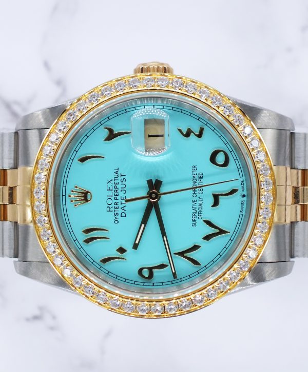 Men's Steel & Gold Rolex Datejust 16233, Tiffany Blue Arabic Dial and Bezel. Box and Papers. - Image 3