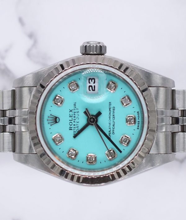 Ladies Rolex Datejust 26mm in Steel and Gold - Tiffany Blue Diamond Dial – Box & Papers. - Image 3