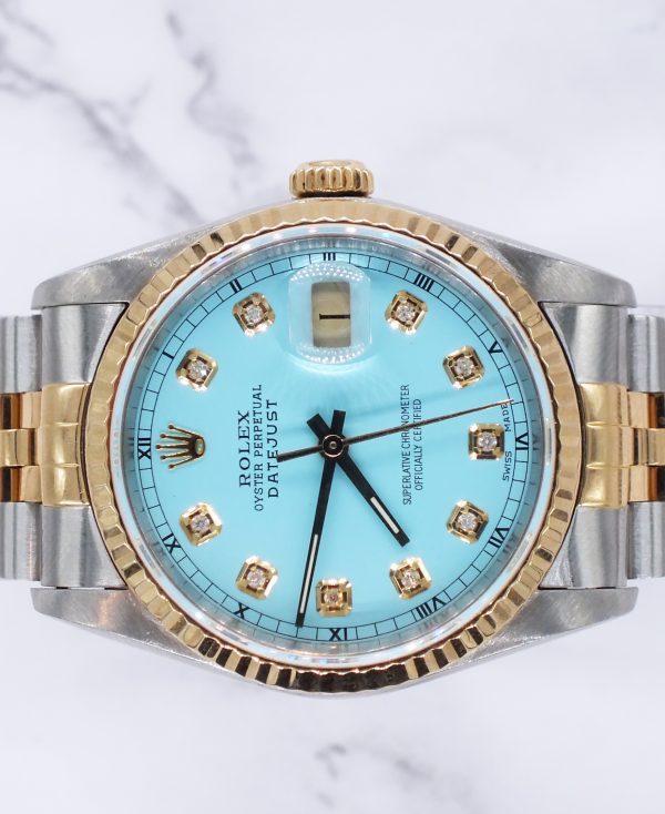 Gents Steel & Gold Rolex Datejust Tiffany Blue Diamond Dial with Box & Papers. - Image 3