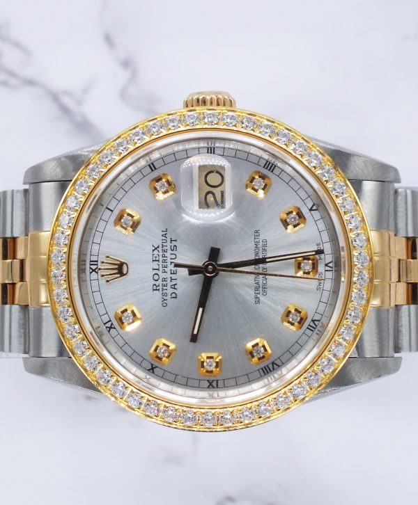 MINT! Mens Rolex Datejust - Silver Diamond Dial & Diamond Bezel - Box & Papers - Image 3