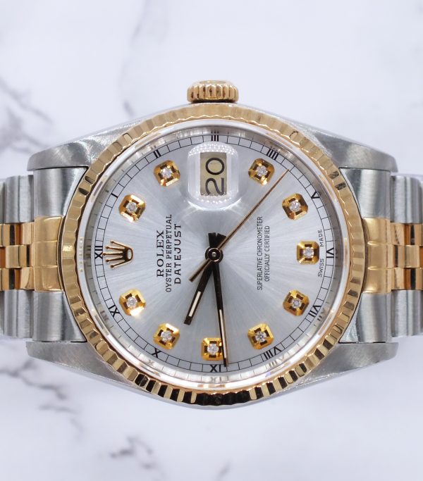 Mens Rolex Oyster Perpetual Datejust - Silver Diamond Dial - Box / Papers. - Image 3