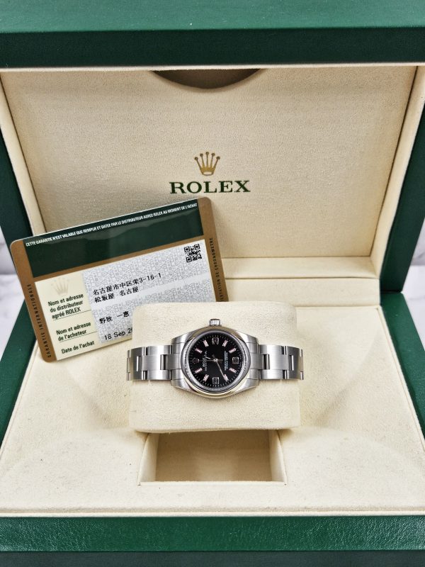 Rolex Oyster Perpetual Black & Pink Dial 176200 with Box and Papers 2012 (Card). - Image 2