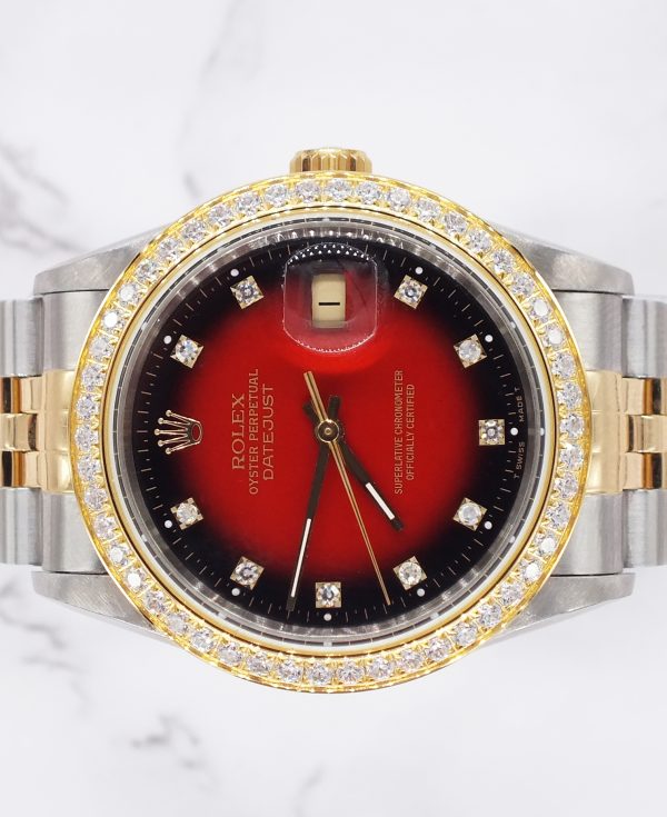 Mens Rolex Datejust - Factory RED Diamond Dial & Diamond Bezel - Box & Papers - Image 3