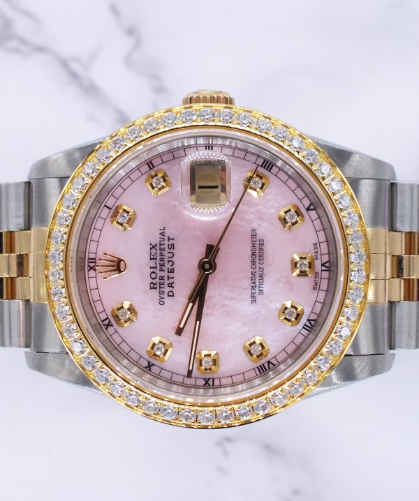 Gents Steel & Gold Rolex Datejust 16233, Pink MOP Diamond Dial with Box & Papers. - Image 3
