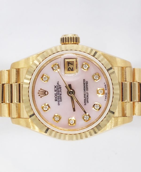 MINT Ladies 18ct Gold Rolex Datejust - PINK MOP Diamond Dial - Box & Papers - Image 3