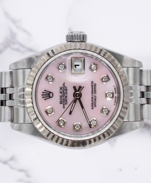 Ladies Steel & White Gold Rolex Datejust Pink - MOP Diamond Dial - Box & Paper - Image 3