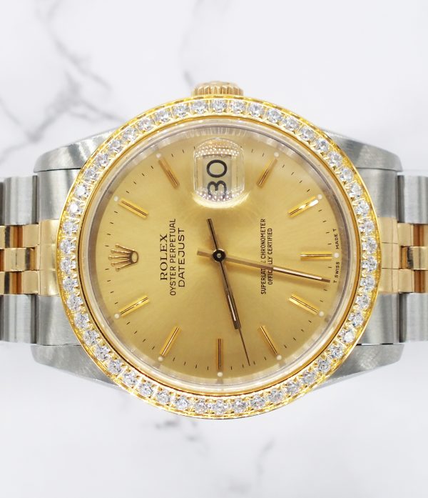 Mens Rolex Datejust in Steel & 18ct Gold with Diamond Bezel - Rolex Box & Papers - Image 3