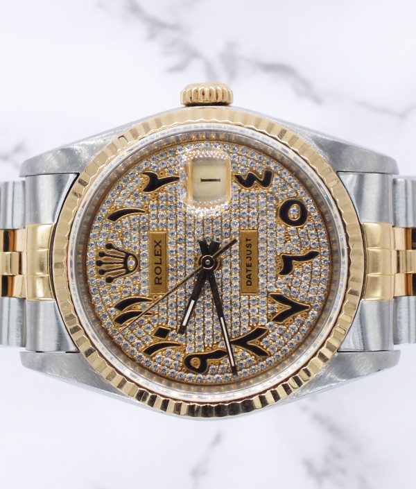 Gents Steel & Gold Rolex Datejust with Pave Arabic Diamond Dial - Box & Papers. - Image 3