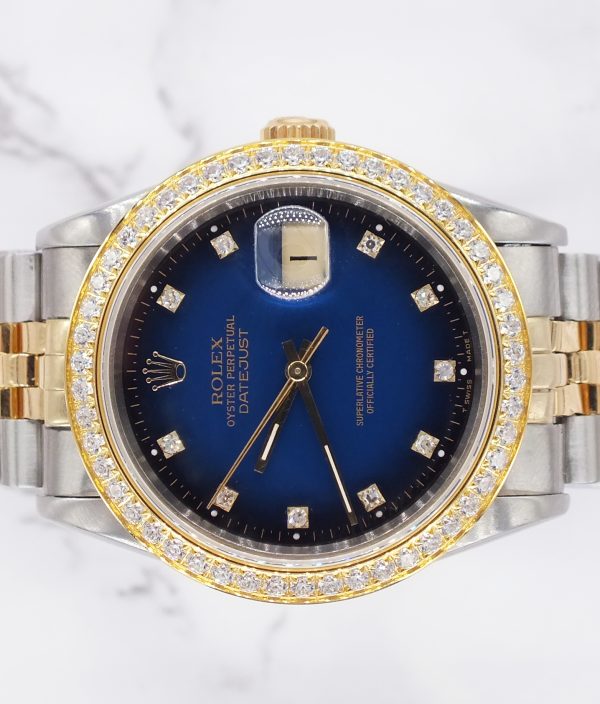 Mens Rolex Datejust - Factory BLUE Diamond Dial & Diamond Bezel - Box & Papers - Image 3