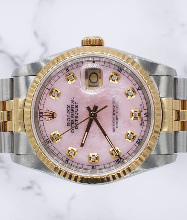 MINT Gents Steel & Gold Rolex Datejust Pink MOP Diamond Dial with Box & Papers. - Image 3