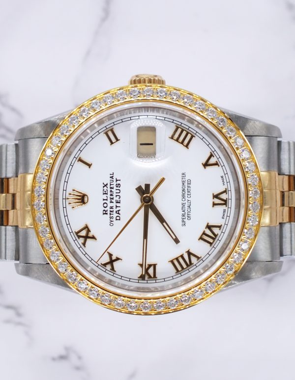 Gents Steel & 18k Gold Rolex Datejust with Roman Numeral Dial / Diamond Bezel. - Image 3