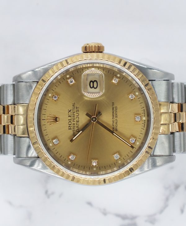 Gents Steel & Gold Rolex Datejust with Factory Diamond Dial - Box and Paper - Image 3