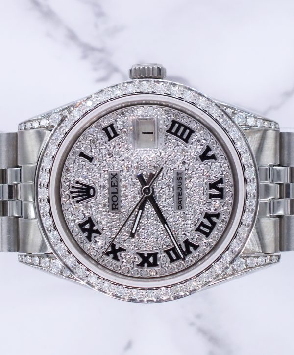 Gents Rolex Datejust 36mm with Pave Diamond Dial, Diamond Bezel and Shoulders. - Image 3