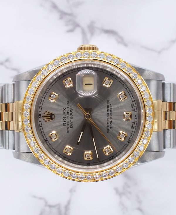 Gents Rolex Datejust with Grey Diamond Dial & Diamond & Bezel - Box & Papers. - Image 3