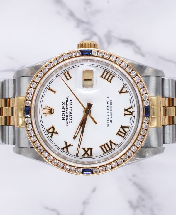 Stunning Gents Steel & 18k Gold Rolex Datejust with Roman Dial & Diamond Bezel. - Image 3