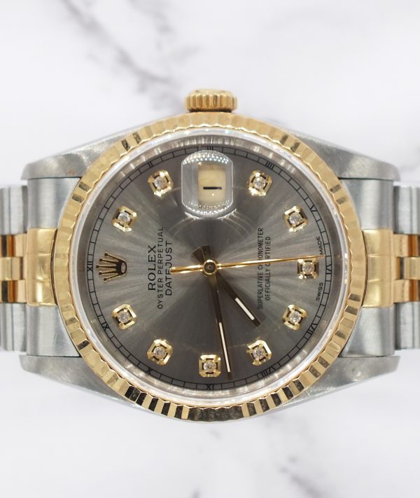 Mens Steel & Gold Rolex Datejust 36mm Slate Grey Diamond Dial - Box & Papers. - Image 3