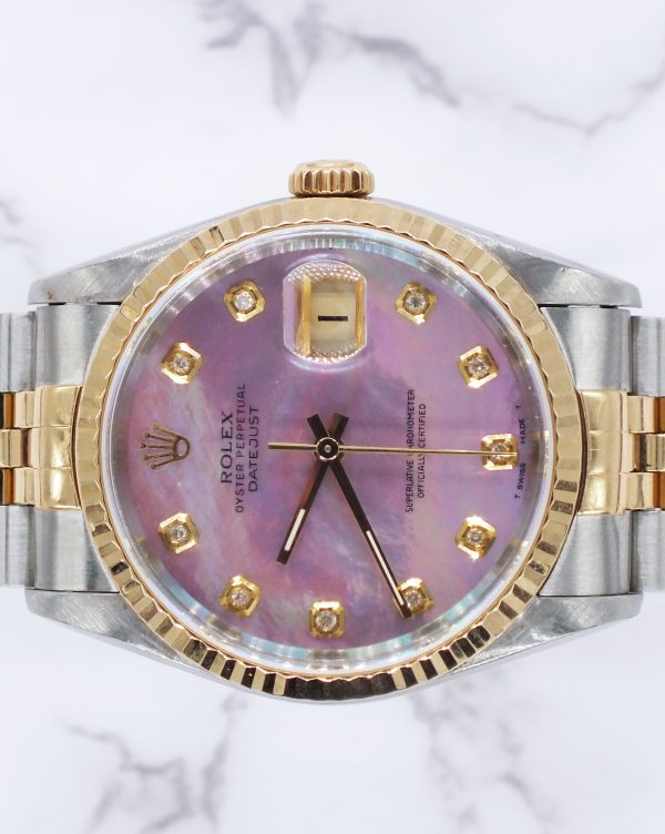 Stunning Gents Rolex Datejust 16233 with Pink MOP Diamond Dial with Box & Papers - Image 3