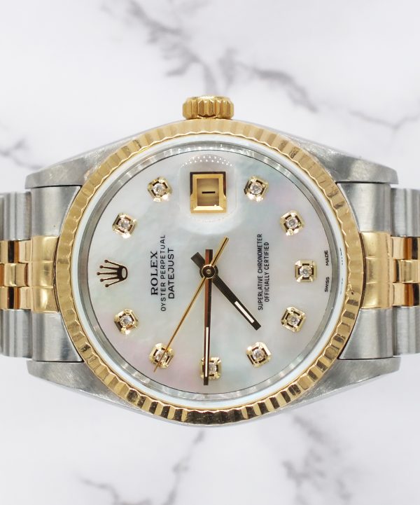 Mens Rolex Datejust in Steel & Gold with White MOP Diamond Dial - Box / Papers. - Image 3