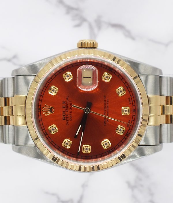Mens Rolex Datejust 16233 with Sunburst Orange Diamond Dial - Box and Papers. - Image 3