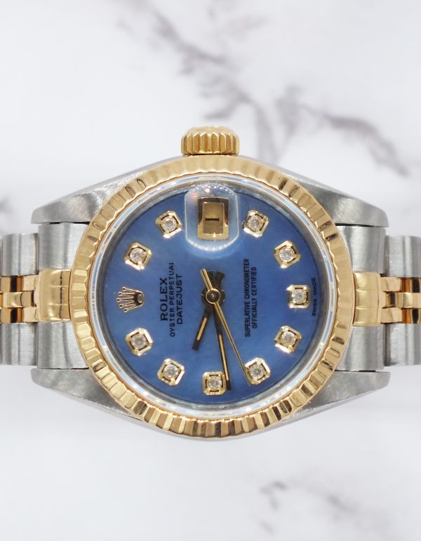 Ladies Rolex Datejust in Steel & Gold with Blue MOP Diamond Dial - Box & Papers - Image 3